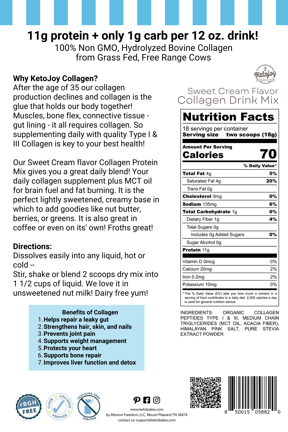 Collagen Drink - Sweet Cream - 1g carb