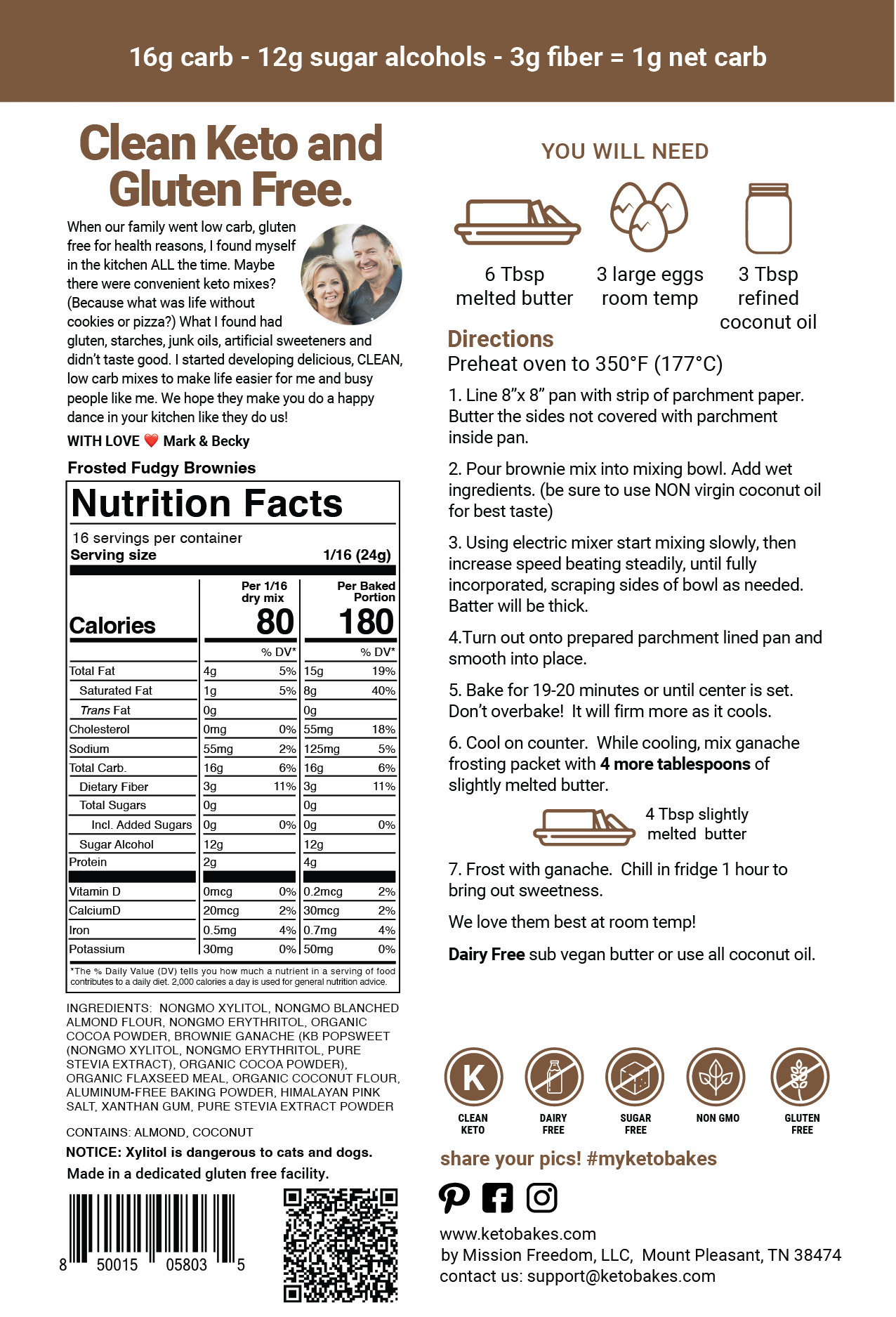 Frosted Fudgy Brownie Mix - 1g net carb
