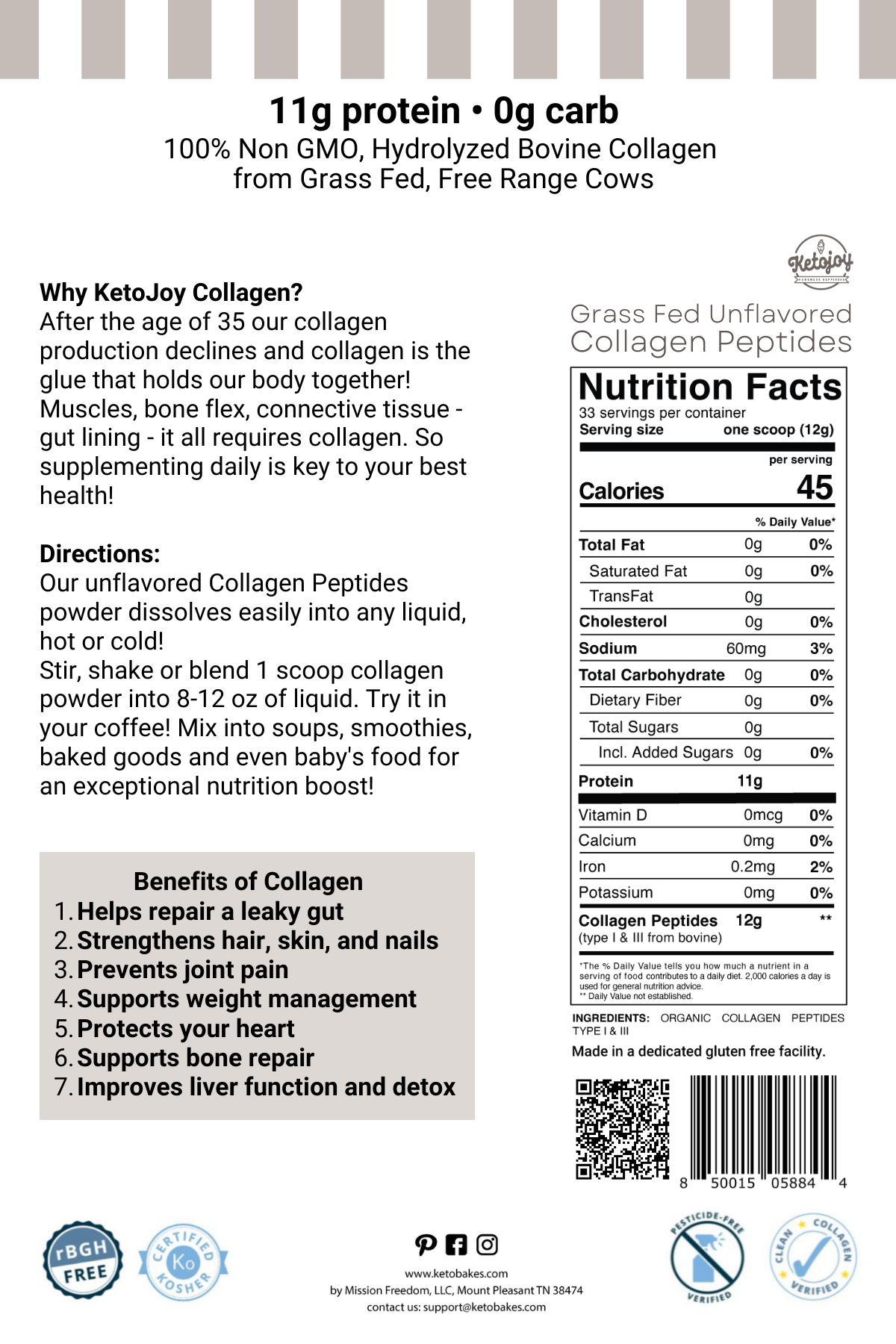 Pure Collagen Peptides Powder - 0 g carb