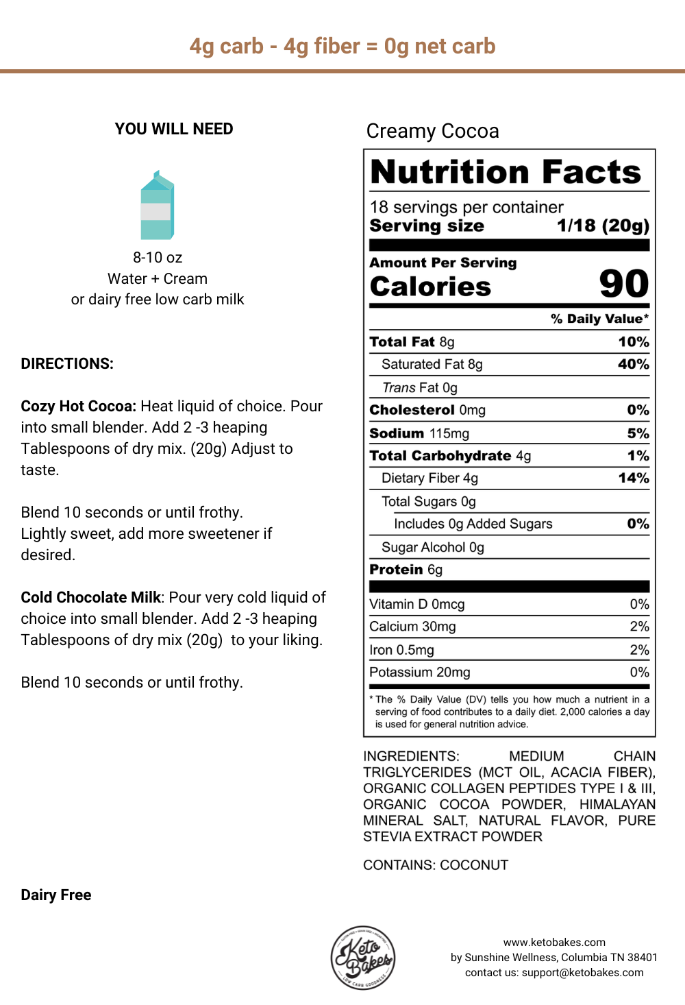 Creamy Cocoa Mix - 1g carb