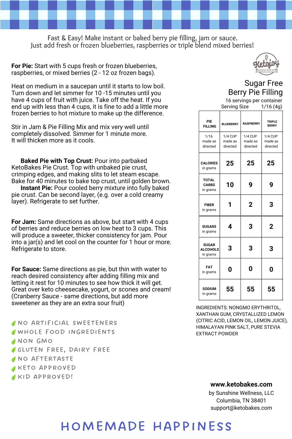 Berry Pie Filling & Jam Mix - 9g net carb
