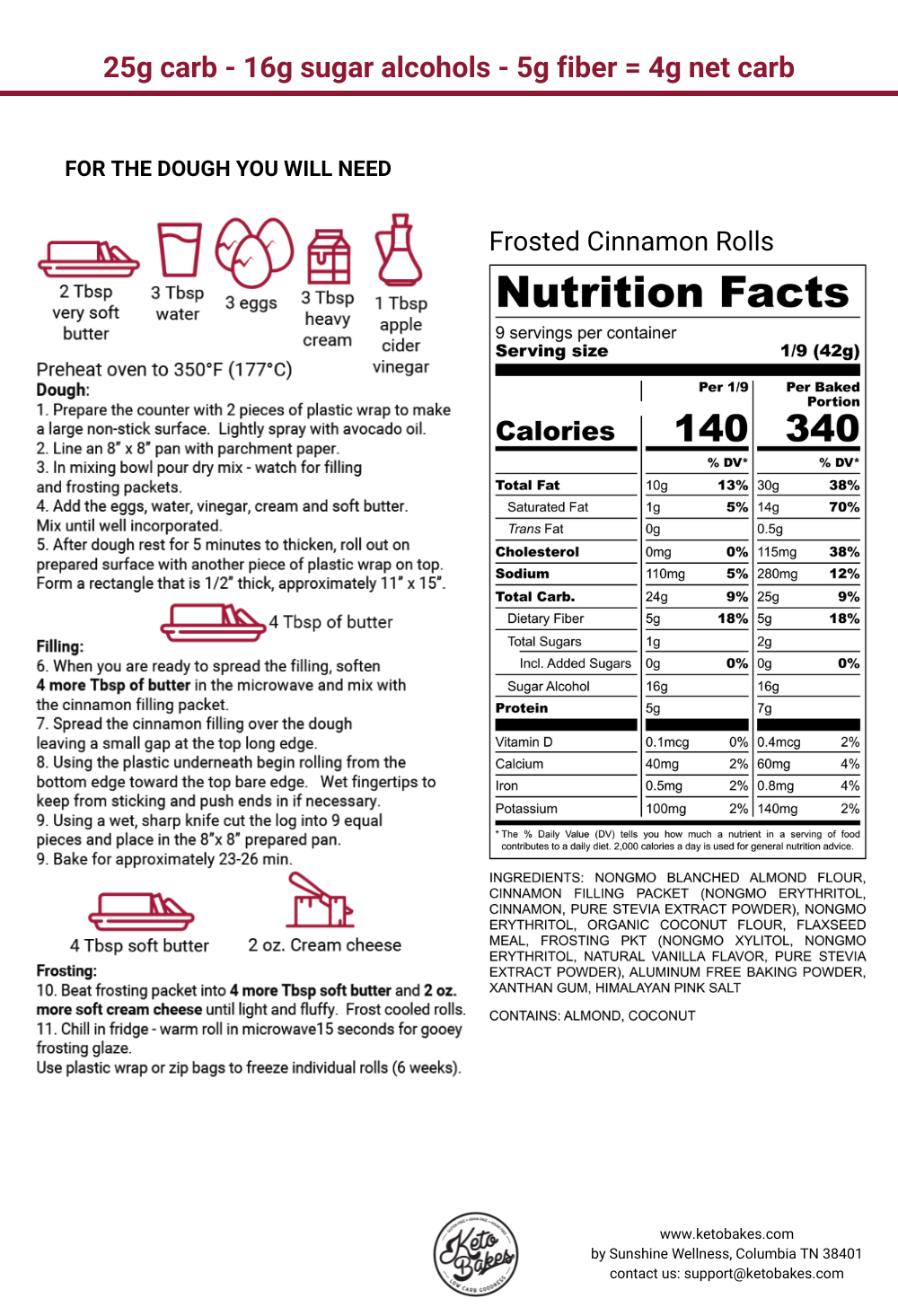 Frosted Cinnamon Rolls Mix -4g net carb