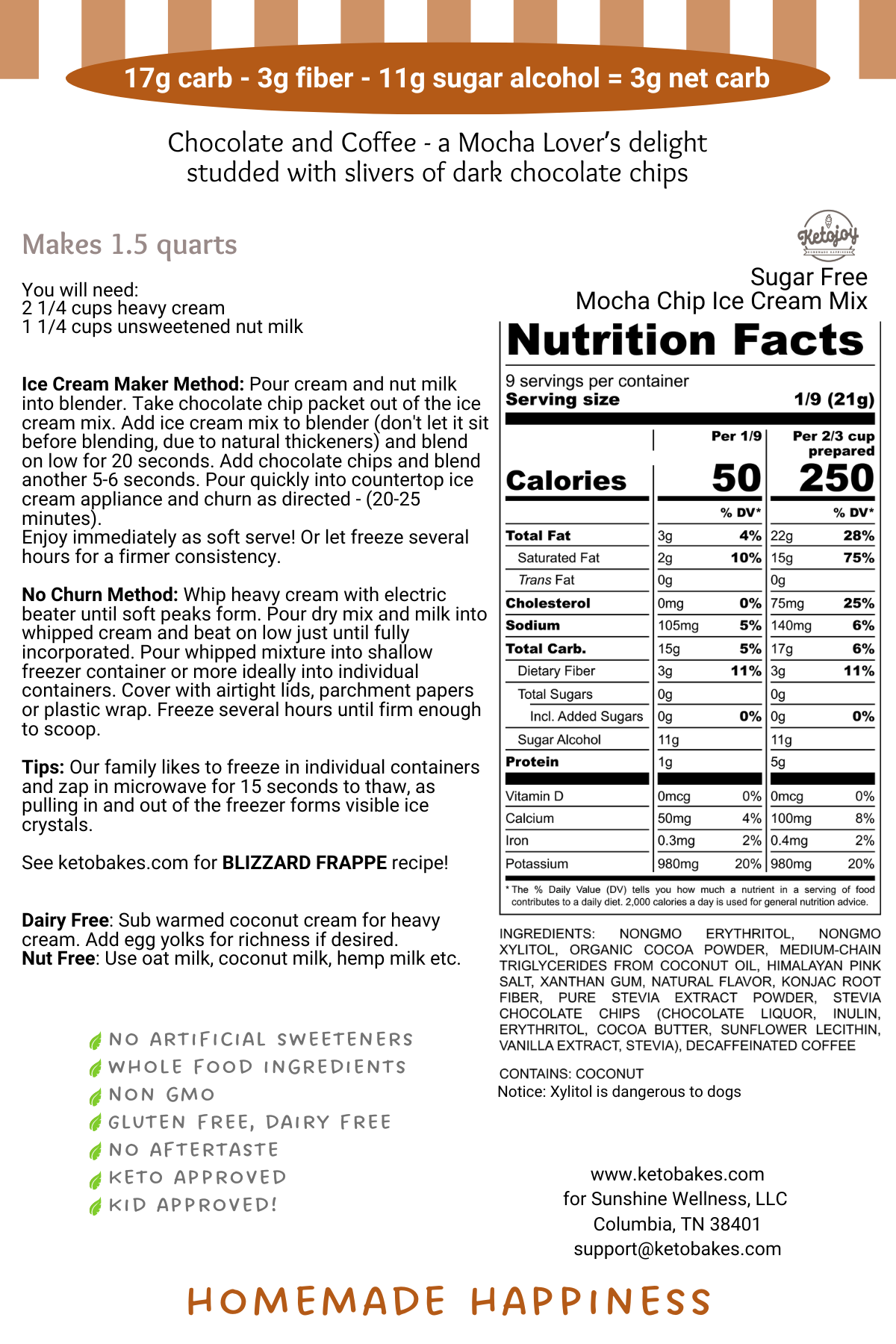 Ice Cream Mix - MOCHA CHIP - 3g net carbs