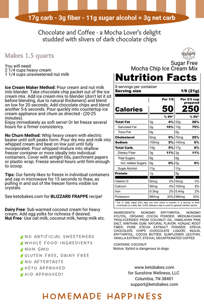 Ice Cream Mix - MOCHA CHIP - 3g net carbs