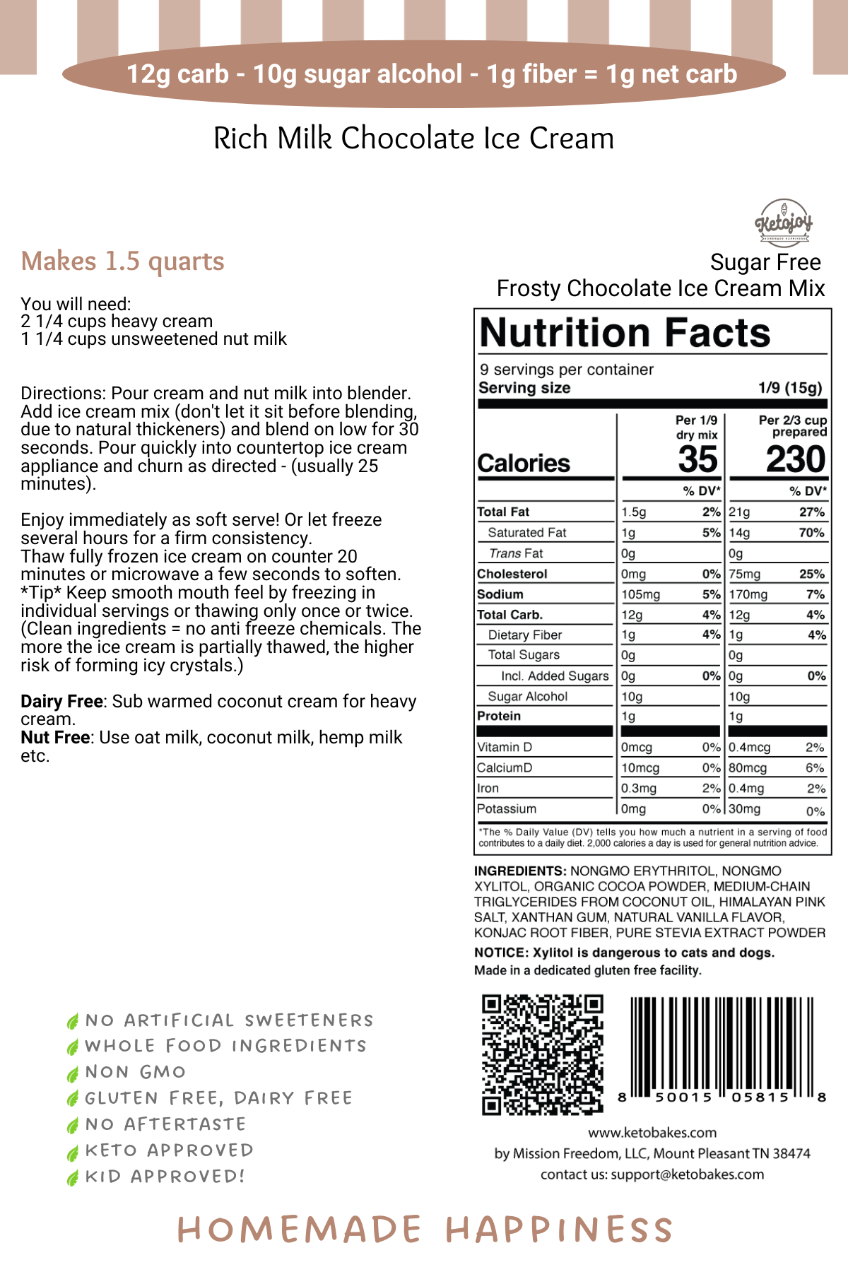 Ice Cream Mix - FROSTY CHOCOLATE - 1g net carbs