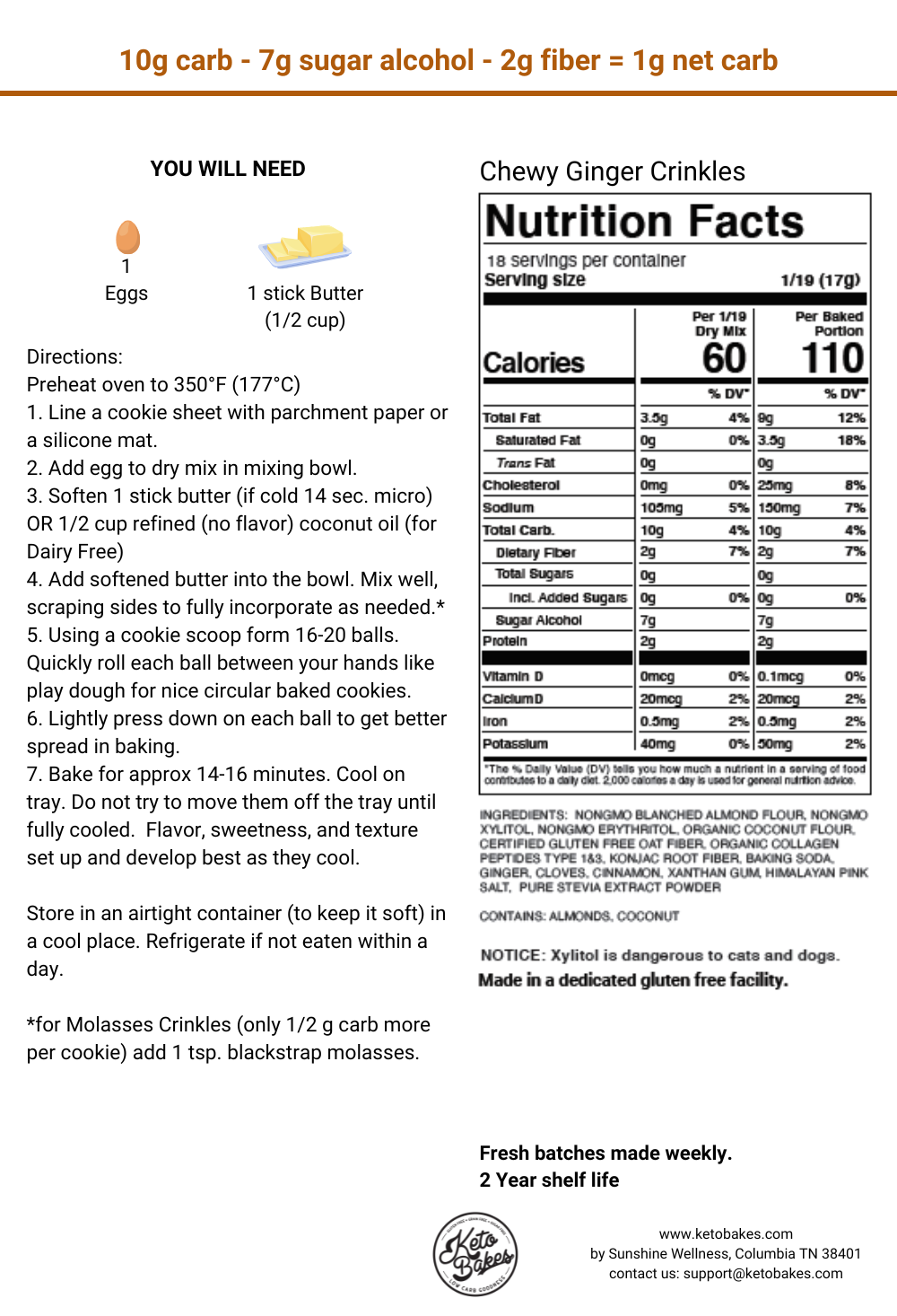 Ginger Crinkles Cookie Mix -1g net carb