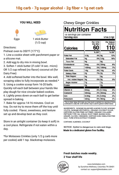 Ginger Crinkles Cookie Mix -1g net carb