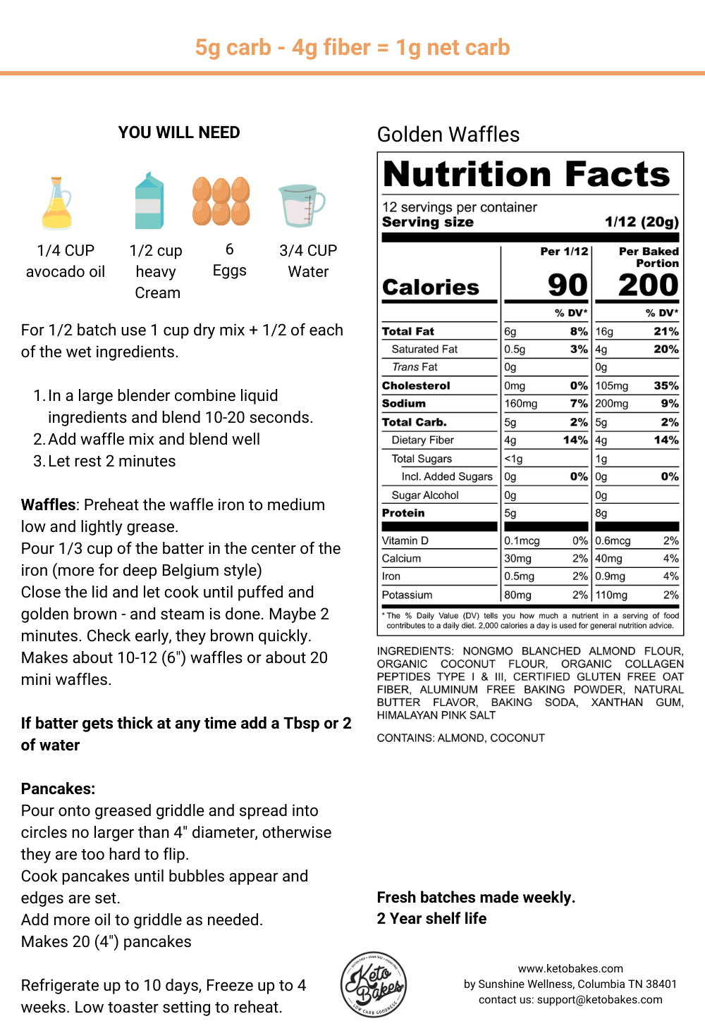 Golden Waffles & Pancake Mix - 1g net carb