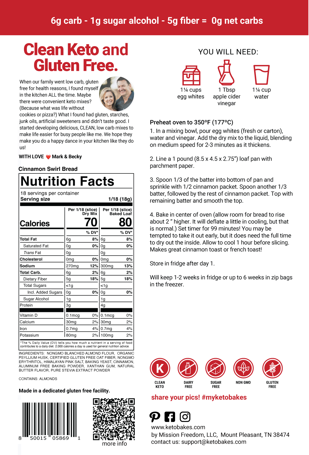 Cinnamon Swirl Bread Mix - 0 g net carbs