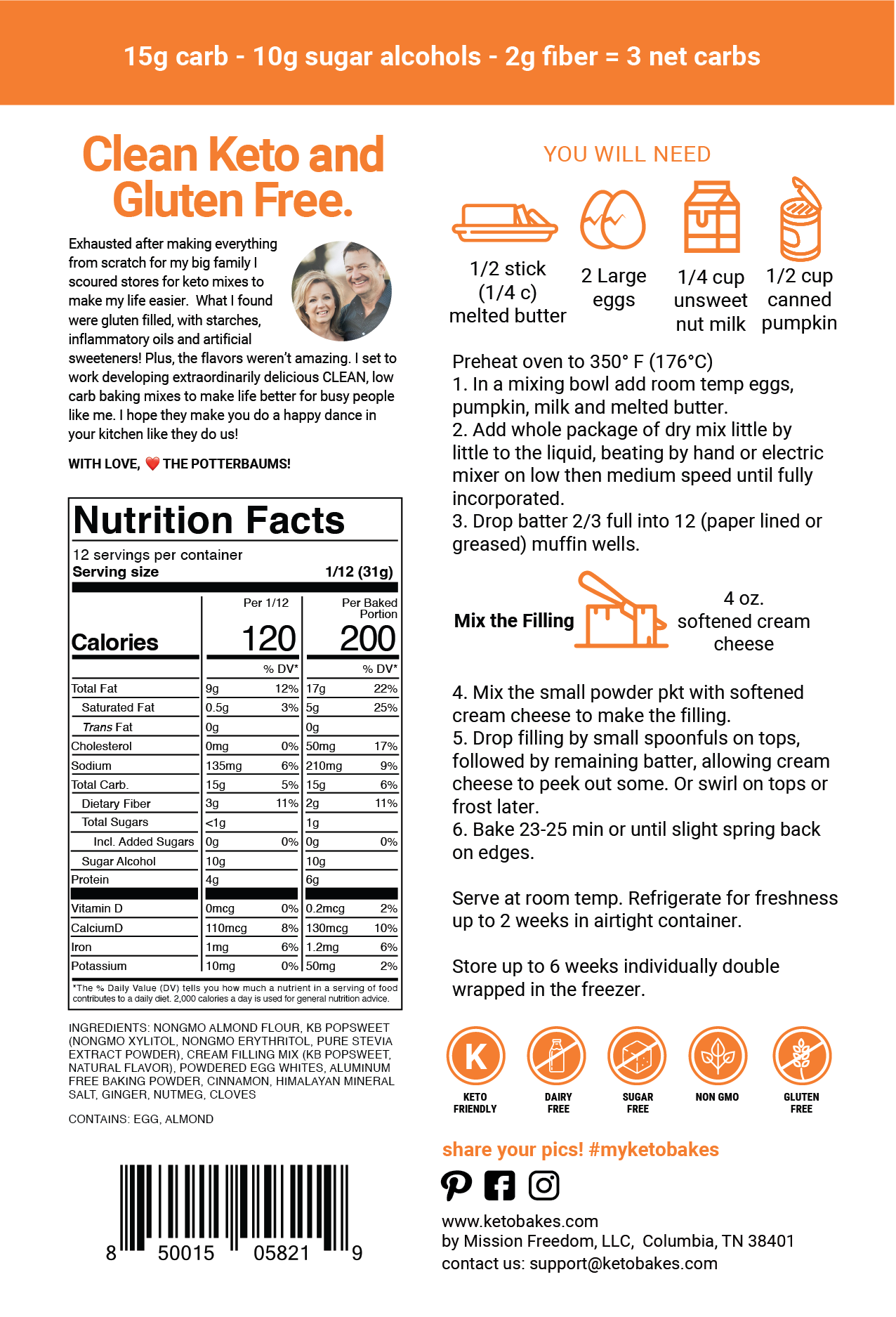 Pumpkin Spice Cream Cheese Cake Mix -3g net carb