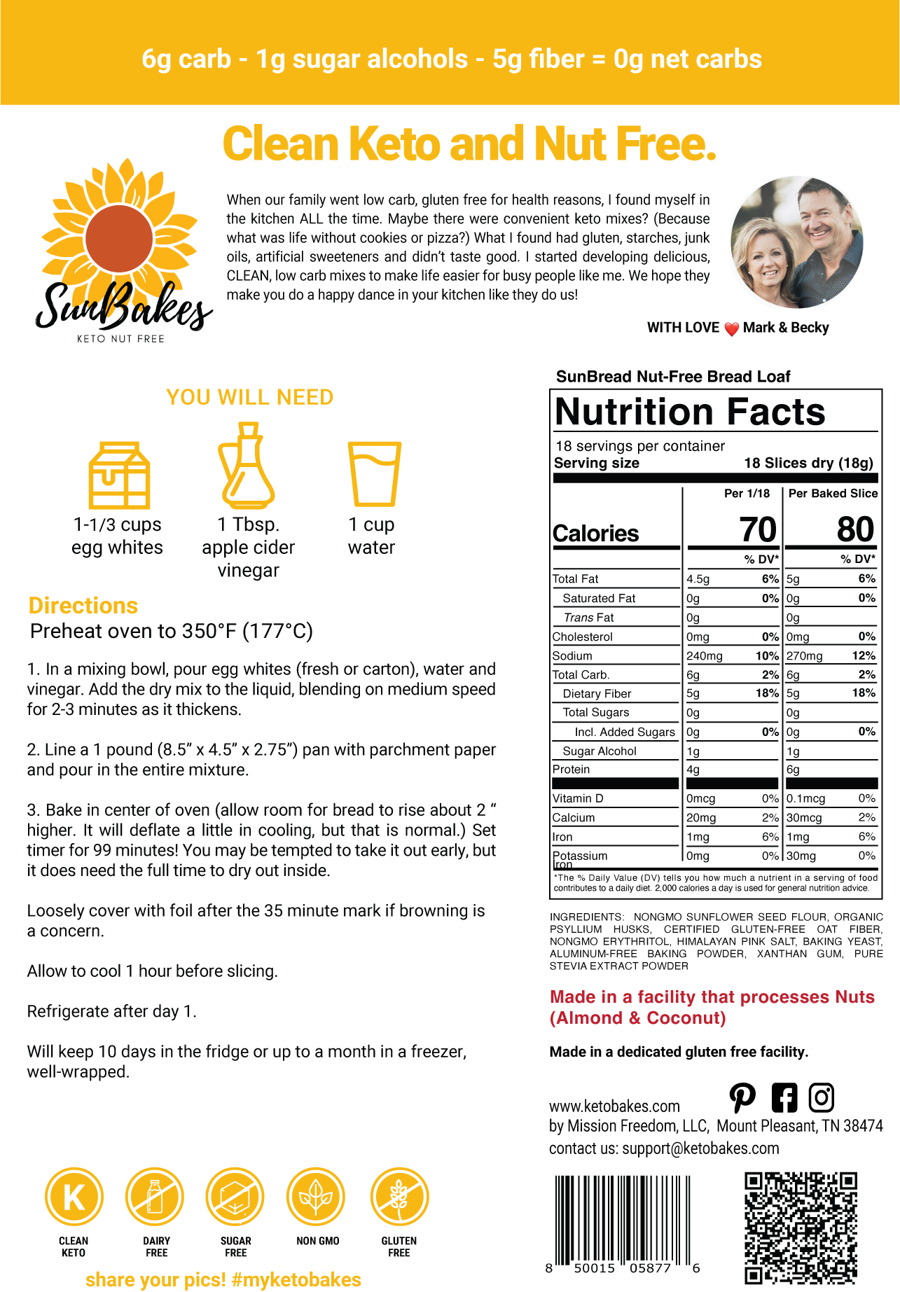 SunBread Sunflower Bread Loaf - 0 g net carb