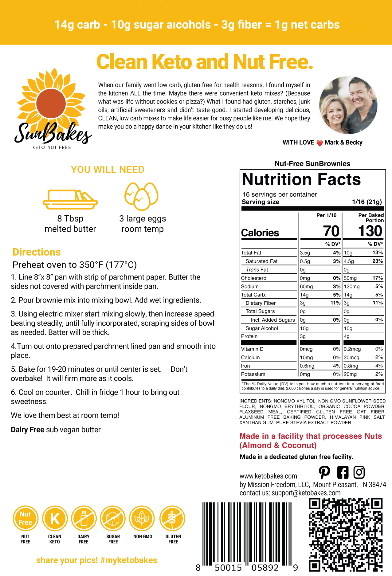 SunBrownies Mix - 1 g net carb