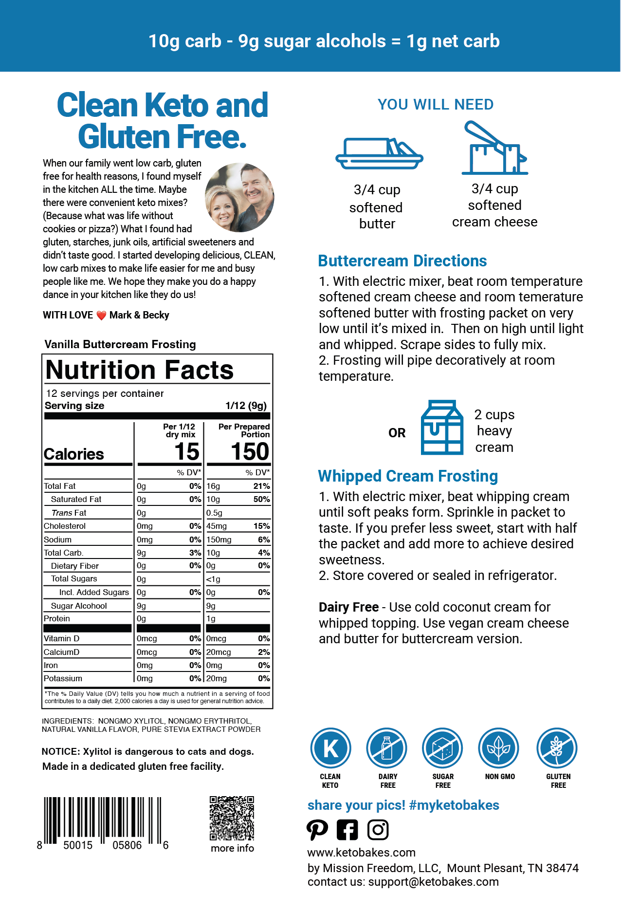 Vanilla Buttercream Frosting - 1g net carb