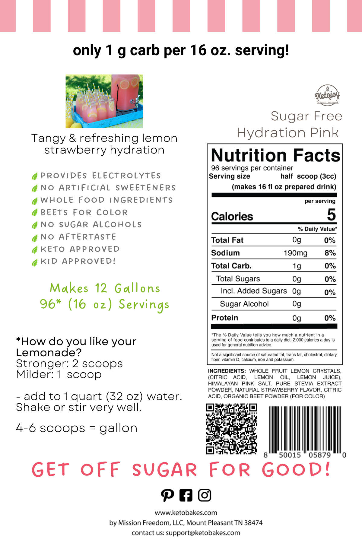 HYDRATION - Pink Lemonade - 1g carb