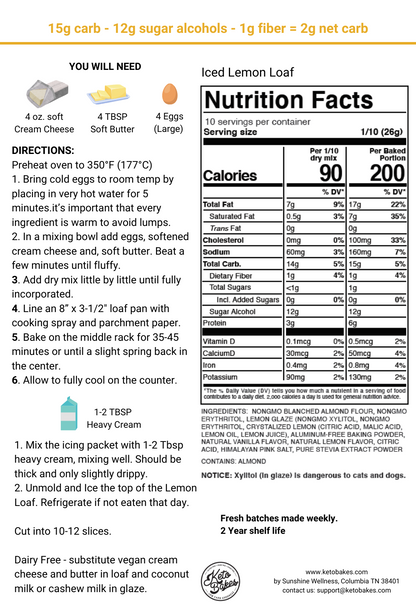 Iced Lemon Loaf Mix - 2g net carb