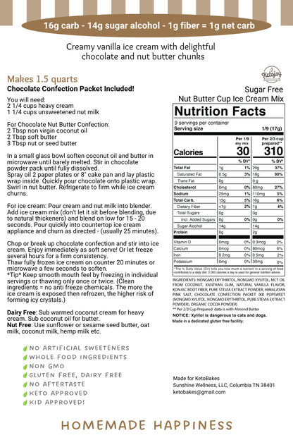 Ice Cream Mix - NUT BUTTER CUP - 1g net carb