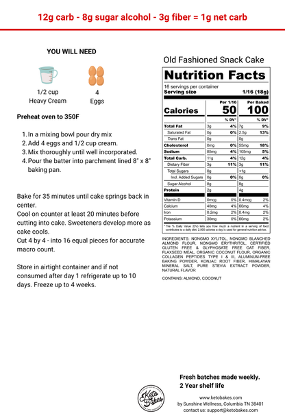 Old Fashioned Snack Cake - 1g net carb