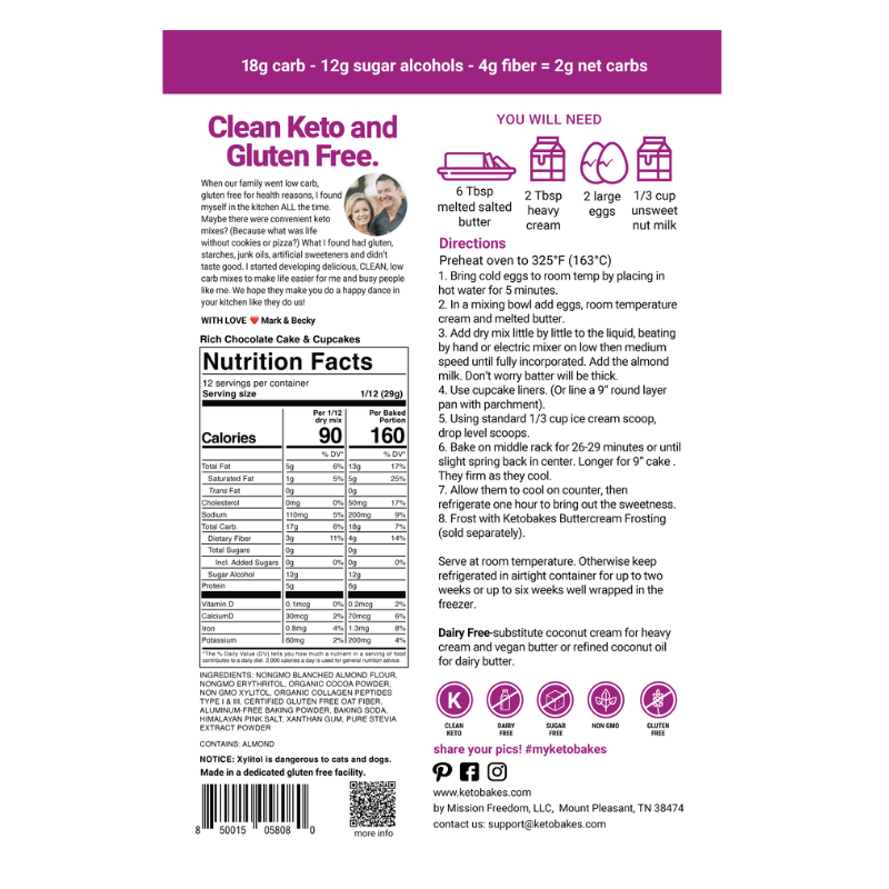 Rich Chocolate Cake & Cupcakes Mix - 2g net carbs