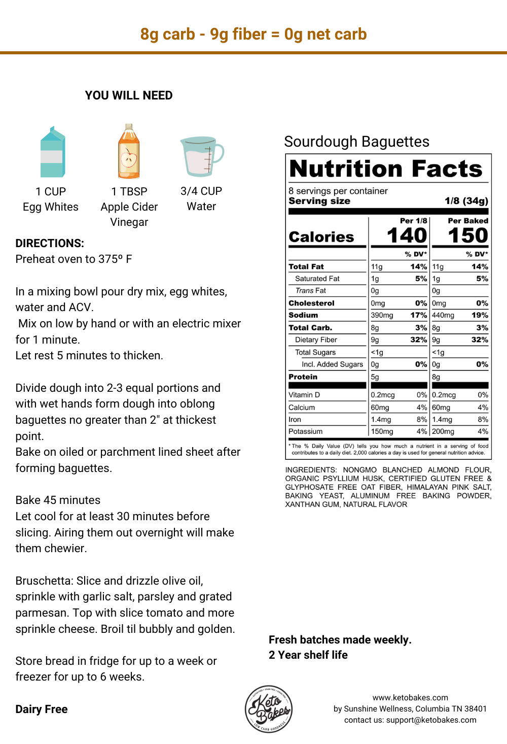 Sourdough Baguettes - 0 g net carbs