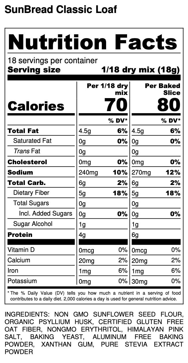 SunBread Sunflower Bread Loaf - 0 g net carb