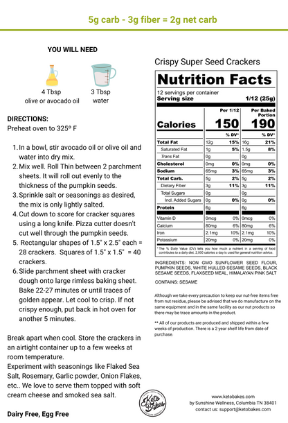 Crispy Super Seed Crackers - 2g net carb