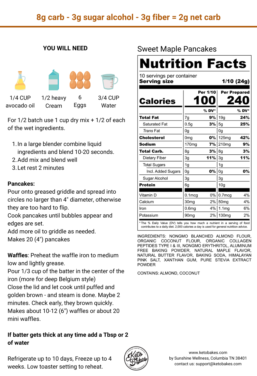 Sweet Maple Pancake & Waffle Mix - 2g net carbs