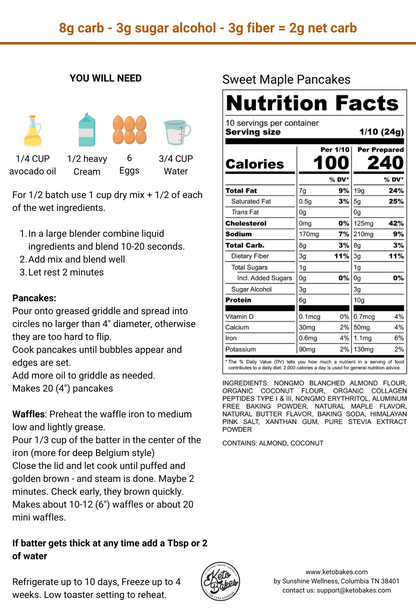 Sweet Maple Pancake & Waffle Mix - 2g net carbs