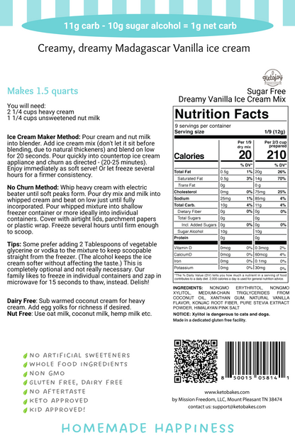 Ice Cream Mix - DREAMY VANILLA -1g net carbs