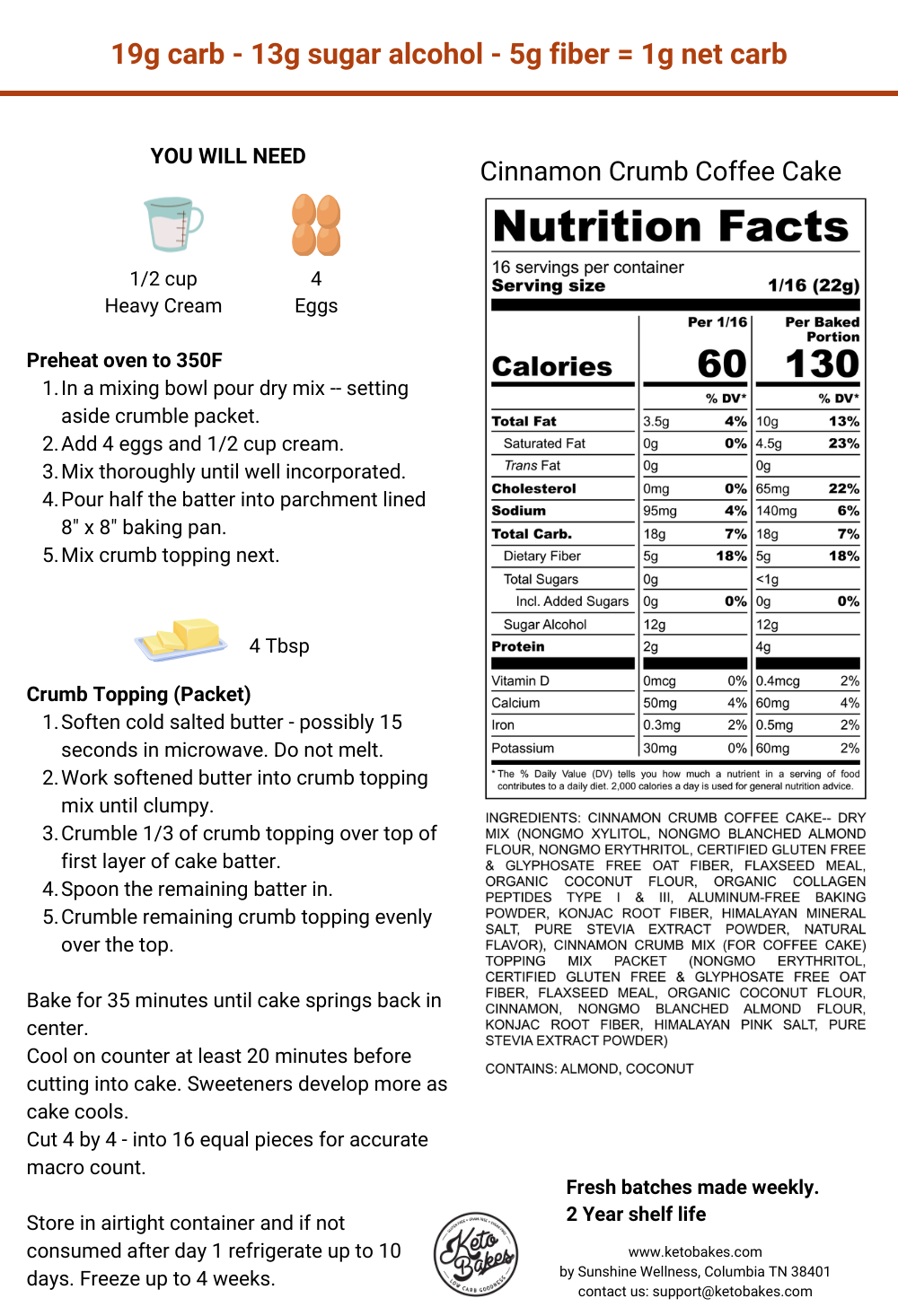 Cinnamon Crumb Coffee Cake - 1g net carb