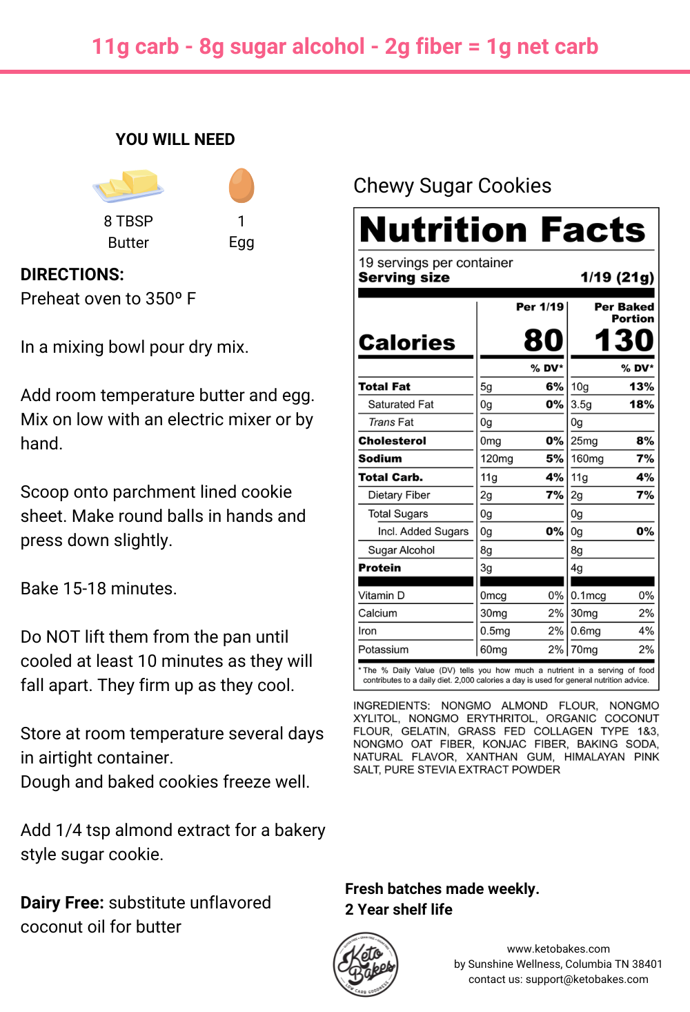 Chewy Sugar Cookies - 1g net carb