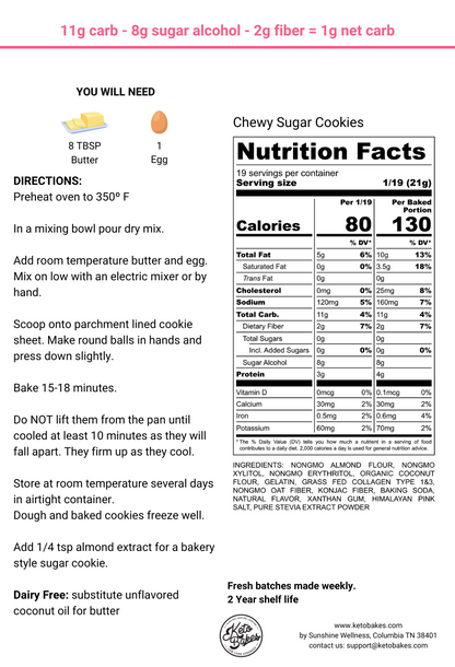 Chewy Sugar Cookies - 1g net carb